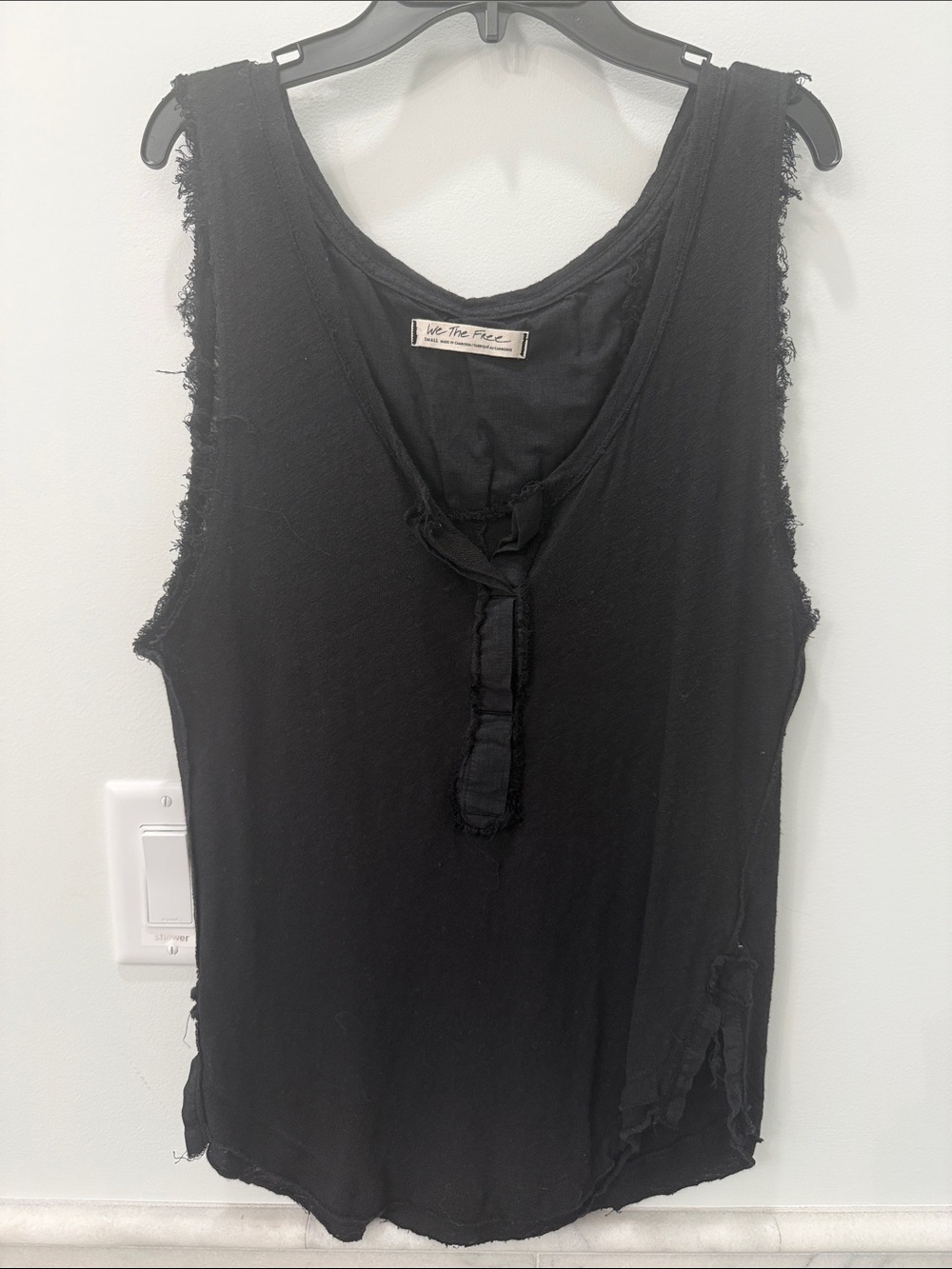 We The Free Black Distressed Sleeveless Henley Tank Size SMALL